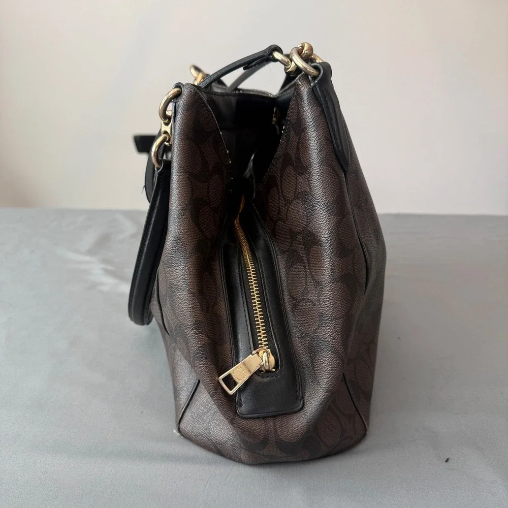 Coach Lexy Shoulder Bag Signature Coated Canvas Brown Black Monogram - Picture 4 of 12